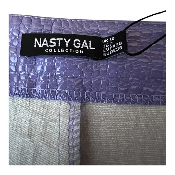 Nasty Gal Purple Croc Embossed Faux Leather High Waist Pants Y2K NWT Size 6 - Picture 11 of 16